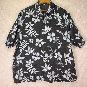 Tommy Bahama‎ 100% Silk Hawaiian Shirt Mens XL Black Floral Camp Button Up